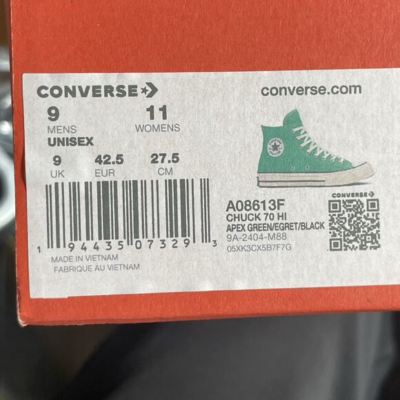 Mens 9 Womens 11 Converse Chuck 70 Hi Green Canvas Classic Casual Sneakers Shoes - Picture 9 of 9